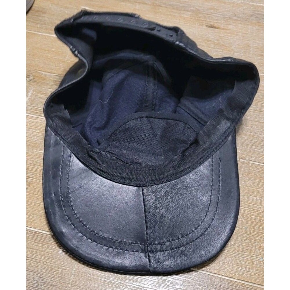 Vintage Black Leather Nike Swoosh Hat Cap Snapback One Size Fits Most Adjustable - Picture 5 of 5
